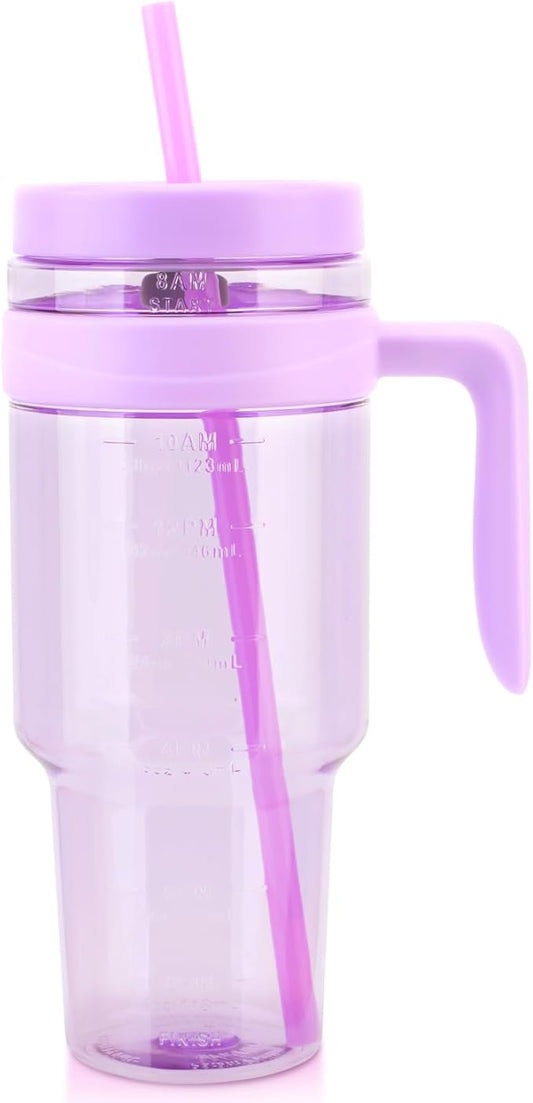 50 oz Clear Tumblers with Lid and Straw | Tritan Plastic | Leak-Proof BPA-Free Water Bottle with Time Marker | Reusable Cup for Iced Coffee, Tea, Juice, Boba, Smoothies
