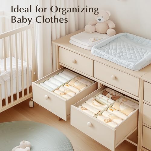 DIMJ Drawer Organizers - Set of 12 Fabric Closet Organizers and Storage, Drawer Dividers for Baby Clothes, Socks, Belt, Tie (Beige)