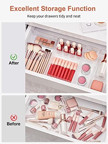 SMARTAKE 13 PCS Drawer Organizer 5-Size Desk Makeup Drawer Organizer Clear