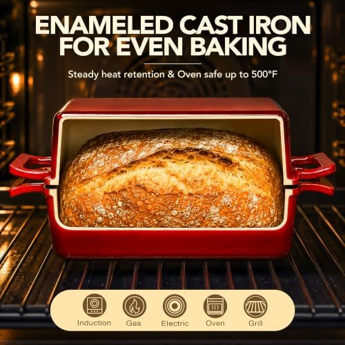 MICHELANGELO Enameled Cast Iron Bread Pan with Lid, 9x5 Sourdough Loaf Pan