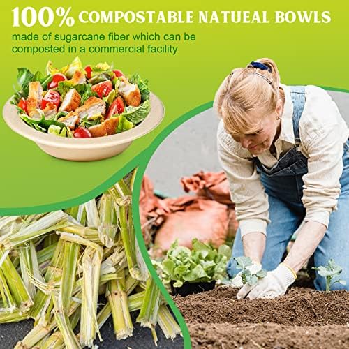 greensight 16oz Compostable Disposable Paper Bowls: 150 Pack Party Serving Bowls For Salad, Ice Cream, Dessert And Hot Soup, Biodegradable Bowls Made Of Natural Sugarcane Fiber