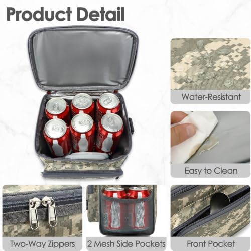 FlowFly Insulated Reusable Lunch Bag Adult Large Lunch Box for Women and Men with Adjustable Shoulder Strap,Front Zipper Pocket and Dual Large Mesh Side Pockets,DigitalCamo