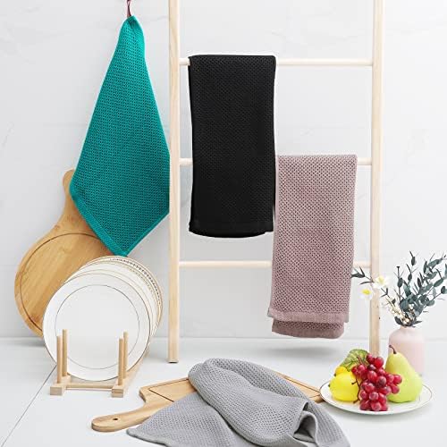 Homaxy 100% Cotton Waffle Weave Kitchen Dish Towels 8-Pack, Black