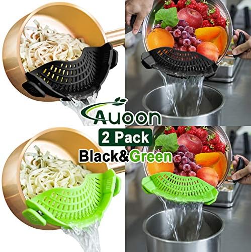 AUOON Clip On Strainer for Pots, 2Pack, Standard 8.86 x 3.55 in, BlackGreen
