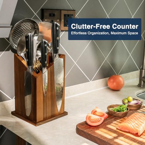 Gourmetop Magnetic Knife Holder, Double-Sided Acacia Wood Knife Block