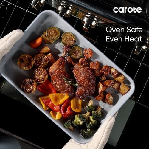 CAROTE 3-Piece Baking Sheet, Nonstick Cookie Sheets, Blue & Grey