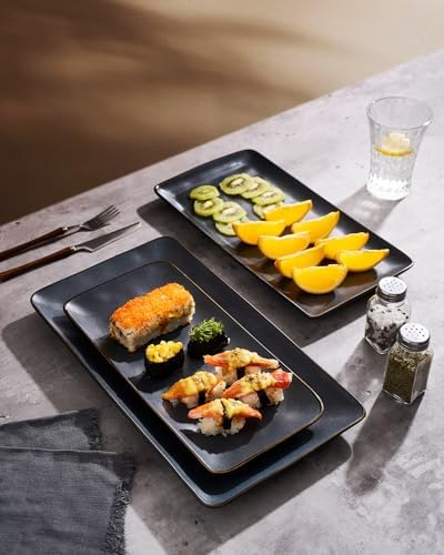 Famiware Serving Platters Set of 3 Sizes - Rectangular, Matte Dark Charcoal