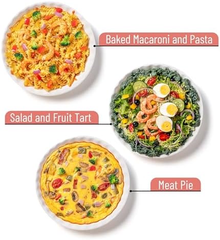 Brew To A Tea BTaT- Ceramic Pie Pan for Baking, 4 Pack, 10.5" & 9.5", Porcelain Ceramic Pie Plate for Salad, Pasta, Fruit and Tart, Freezer, Oven, Microwave and Dishwasher Safe