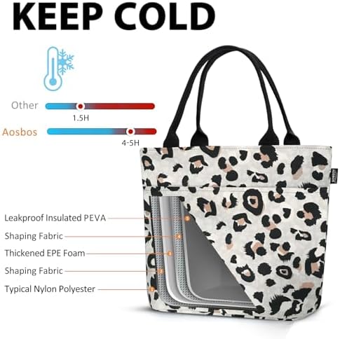 Aosbos Lunch Tote Bag,Insulated Lunch Bag For Women,Work,Office,Leopard
