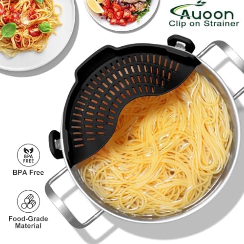 AUOON Clip On Strainer for Pots, 2Pack, Standard 8.86 x 3.55 in, BlackRed