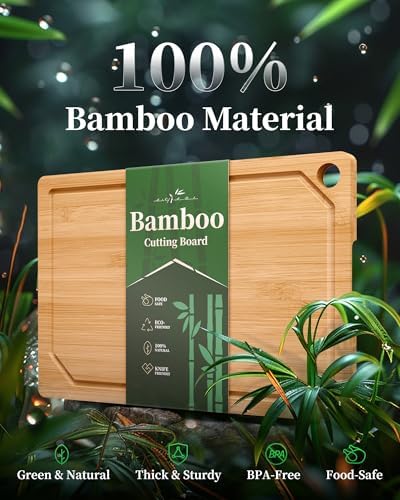Kitsure Bamboo Cutting Board for Chopping & Serving, Large, Natural (Pack of 2)