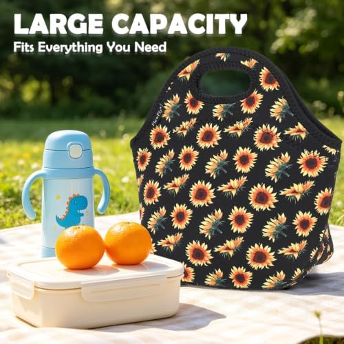 FlowFly Neoprene Lunch Tote Insulated Thermal Reusable Lunch Bag Box for Boys Men with Zipper (SunFlower)