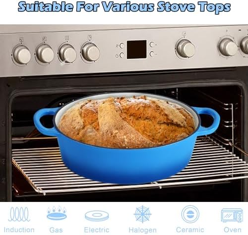 TeamFar 7QT Oval Dutch Oven, Enameled Cast Iron Dutch Oven Pot with Lid