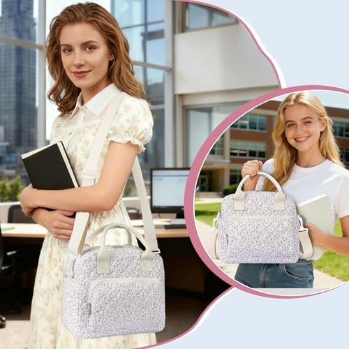 WOBAGMEN Quilted Lunch Box for Women, Insulated Lunch Bag for Adult,Cute Lunch Tote Bags for Work Picnic Travel(Pink Floral,M)