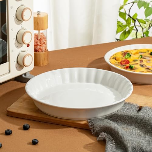 Brew To A Tea BTaT- Ceramic Pie Pan for Baking, 4 Pack, 10.5" & 9.5", Porcelain Ceramic Pie Plate for Salad, Pasta, Fruit and Tart, Freezer, Oven, Microwave and Dishwasher Safe
