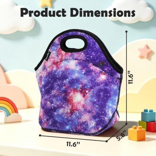 FlowFly Neoprene kids Lunch box Insulated Soft Bag Mini Cooler Thermal Meal Tote Kit for Boys, Girls,Men,Women,School,Work, Office, Galaxy