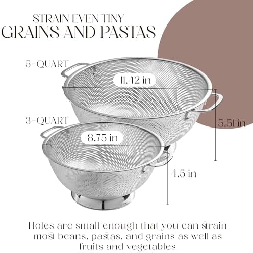 Bellemain Stainless Steel Colander for Kitchen, 3 & 5 Qt Strainers