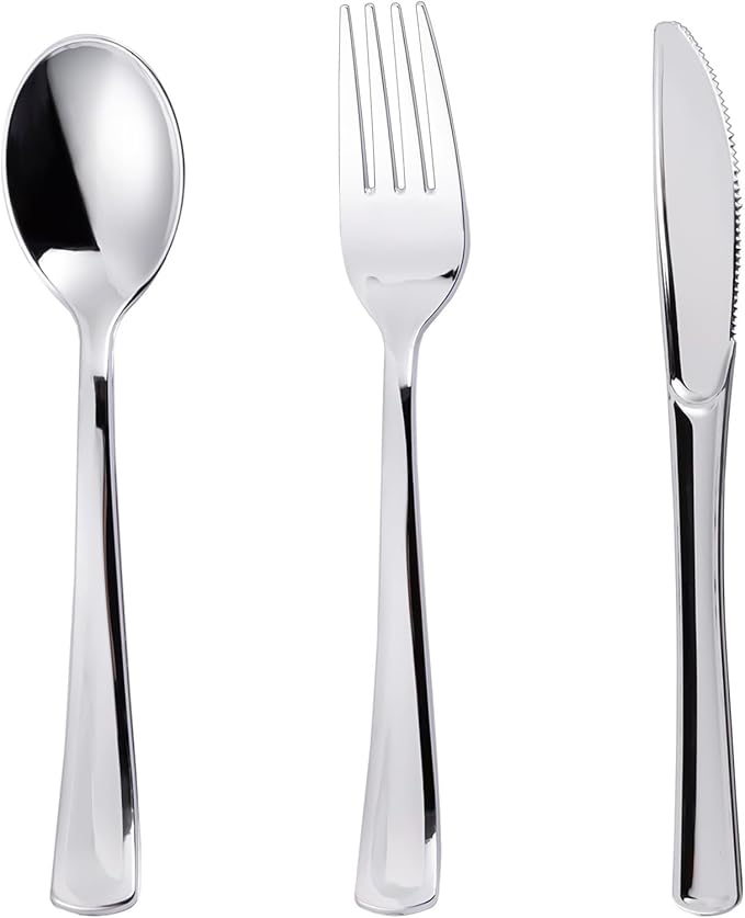N9R 200 PCS Gold Plastic Silverware - Disposable Gold Plastic Silverware Cutlery Set, 100 Forks, 50 Spoons, 50 Knives for Party, Birthday, Wedding