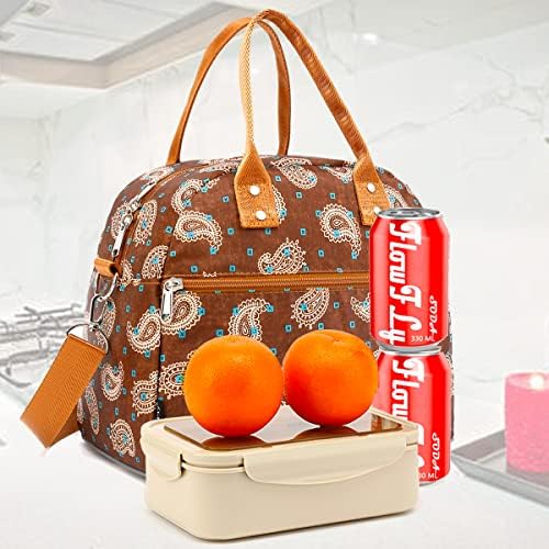 FlowFly Insulated Lunch Bag With Shoulder Strap for Women, Men, and Kids, Large and Reusable, Handle, Freezable Work and School Travel Tote and Meal Prep Organizer,Cashew