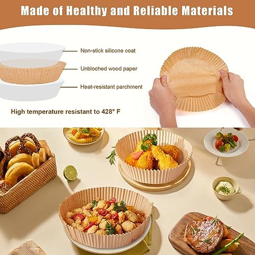 Air Fryer Liners Disposable, 100PCS Non-stick Disposable Airfryer Liners, 8 Inch Unbleached Parchment Paper, Round Airfryer Paper Liners for 5-8QT Air Fryer, Baking, Roasting Microwave