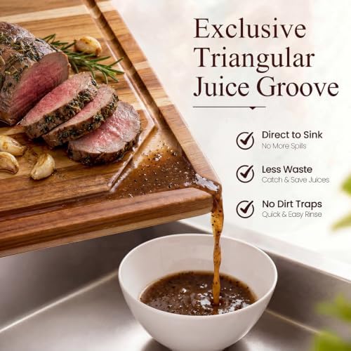 Kikcoin Teak Wood Cutting Board for Kitchen with Storage Stand, Pre-Oiled Wooden Cutting Board Set of 3, Large Butcher Block Charcuterie Boards with Juice Groove for Meat, Cheese, Pizza