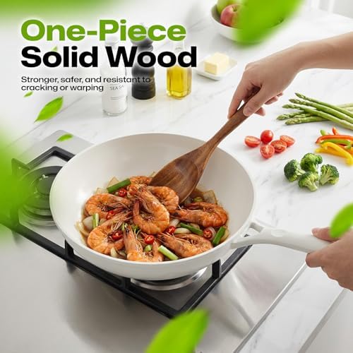 AIUHI Wooden Cooking Spoon, Kitchen Essential Wooden Spoon for Cooking, Extended Handle Teak Wood Serving Spoon for Mixing, Baking, Serving and Stirring