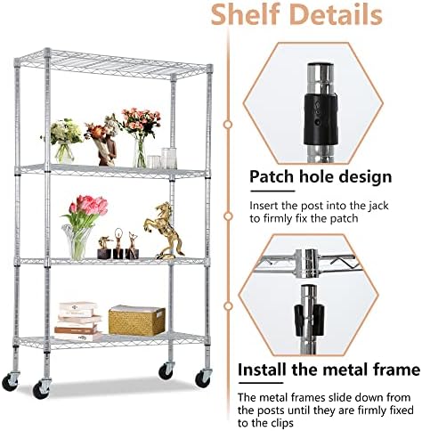 BestOffice | 4-Tier Wire Shelf with Wheels | 36" x 14" x 62" | Chrome