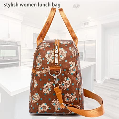 FlowFly Insulated Lunch Bag With Shoulder Strap for Women, Men, and Kids, Large and Reusable, Handle, Freezable Work and School Travel Tote and Meal Prep Organizer,Cashew