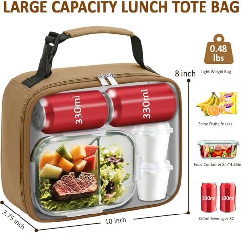 Tenot Lunch Box Kids Insulated Lunch Tote Bag Khaki