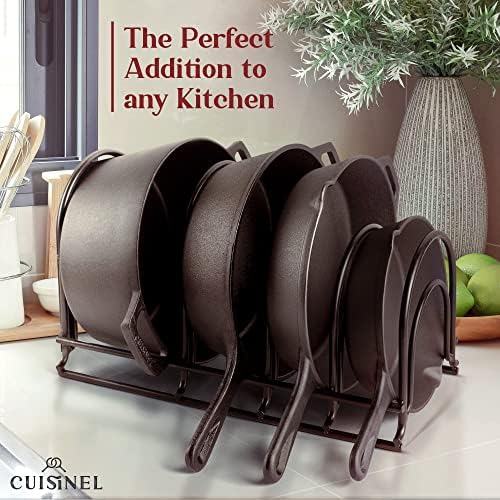 Cuisinel Pan Organizer for Cast Iron, XL 5-Tier Rack, Matte Black 15.9"