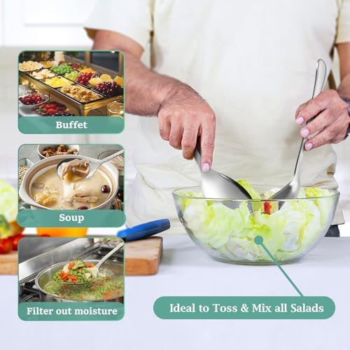 Teivio Hammered Stainless Steel Metal Serving Utensils Set of 12, 10" Serving Spoons, 10" Slotted Spoons, 9" Serving Tongs, Large Hostess Serving Set for Parties Chafing Dish Buffet Catering (Silver)