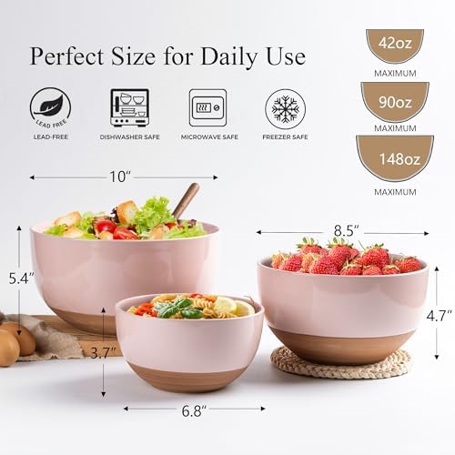 AmorArc Ceramic Mixing Bowls,Stoneware Nesting Bowls Set of 3 for Kitchen