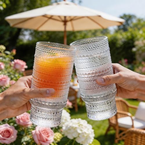 Large Capacity 16 oz Hobnail Drinking Glasses Set of 6, Vintage Glassware Drinking Glasses, Clear Water Glasses Tumbler, Cups for Kitchen, Juice, Beer, Cocktail, Whiskey