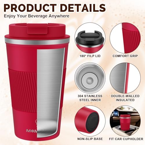 MOMSIV 17oz Travel Coffee Mug, Insulated Coffee Cup with Leakproof Lid