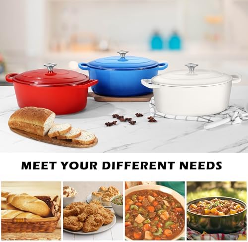 TeamFar 7QT Oval Dutch Oven, Enameled Cast Iron Dutch Oven Pot with Lid