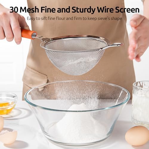 U-Taste Fine Mesh Strainer, 18/8 Stainless Steel Sieve 30 Mesh, M/Orange