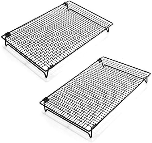 Kingrol 2-Piece Cooling Rack with Collapsible Folding Legs - for Cooking, Roasting, Drying, Grilling (Black)
