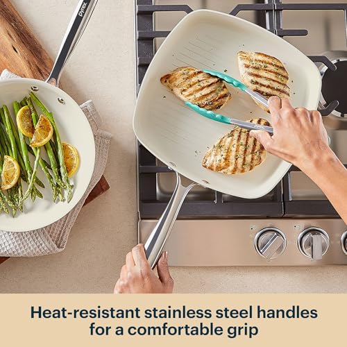 Pyrex 2-Piece Ceramic Cookware Grill & Fry Pan Set, Stainless Steel Handles