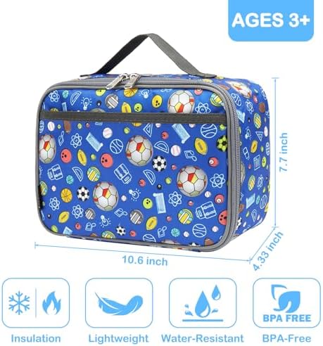 FlowFly Kids Lunch box Insulated Soft Bag Mini Cooler Back to School Thermal Meal Tote Kit for Girls, Boys,football