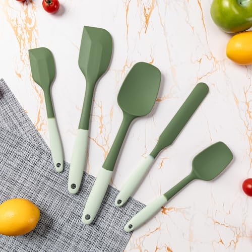 Silicone Spatula Set,5 Piece Food Grade Rubber Spatulas,Double-Green