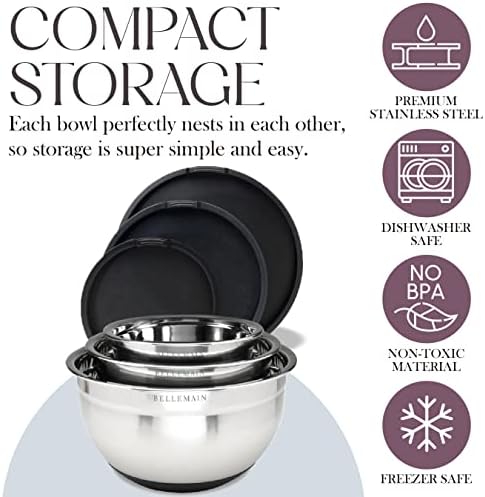 Bellemain Stainless Steel Mixing Bowls with Airtight Lids Set - Set of 5