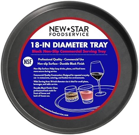 New Star Foodservice Non-Slip Serving Tray, 18 Inch Round Black Plastic