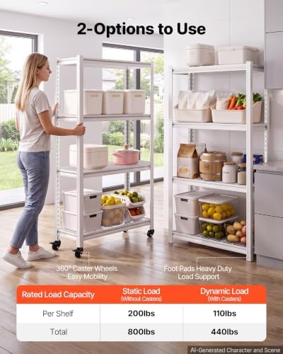 VEVOR Storage Shelves, 4-Tier Garage Shelving with Wheels 30 x 12 x 63 in
