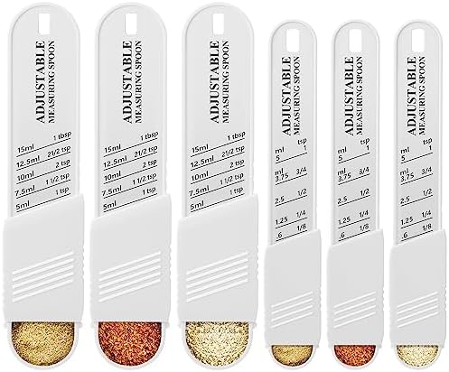 Meanplan 6 Pcs Adjustable Measuring Spoons, Baking Cooking, 2 Sizes, White