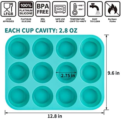 CAKETIME Silicone Muffin Pan Set, Cupcake Pans 12 Cups Silicone Baking Molds, Food Grade, Pinch Test Approved, Pack of 2