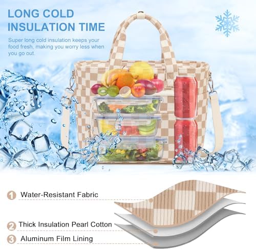 Bluboon Insulated Lunch Bag for Women Men, Stylish Corduroy Lunch Tote with Bottle Holder, Fits 40oz Tumbler, Leakproof Large Capacity Lunch Bag with Shoulder Strap for Work, School, Picnic