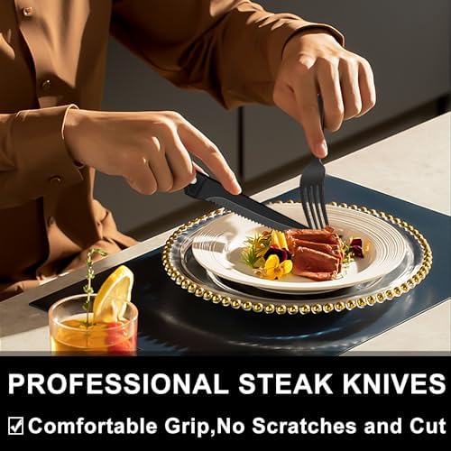 49-Piece Black Silverware Set with Organizer, Heavy Duty Stainless Steel Flatware for 8, Cutlery Utensil Sets with Steak Knives, Rust-proof, Mirror Polished, Dishwasher Safe, Black Heavy Duty