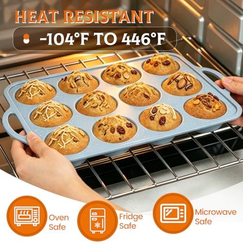 Silicone Muffin Pans for Baking, Metal Reinforced Frame 2.8''Silicone Molds