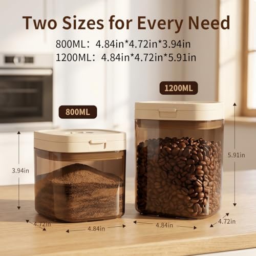 Airtight Food Storage Container with Magnetic Scoop & Built-in Leveler, 1200ML Coffee Storage Container with Date Tracker, BPA Free UV Blocking Food Container for Coffee Beans, Ground Coffee, Tea
