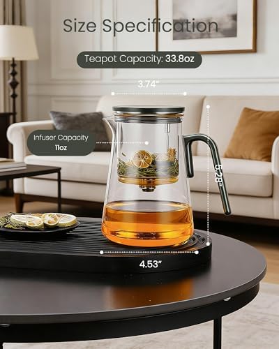 ZENS Magnetic Teapot, 34oz Magic Glass Infuser Pot for Loose Tea Steeper
